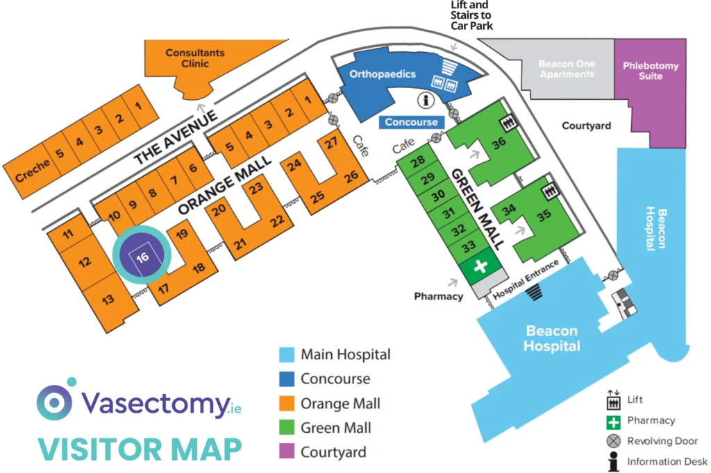 Visitor way-finding map for Vasectomy.ie at Suite 16 Beacon Mall in Sandyford